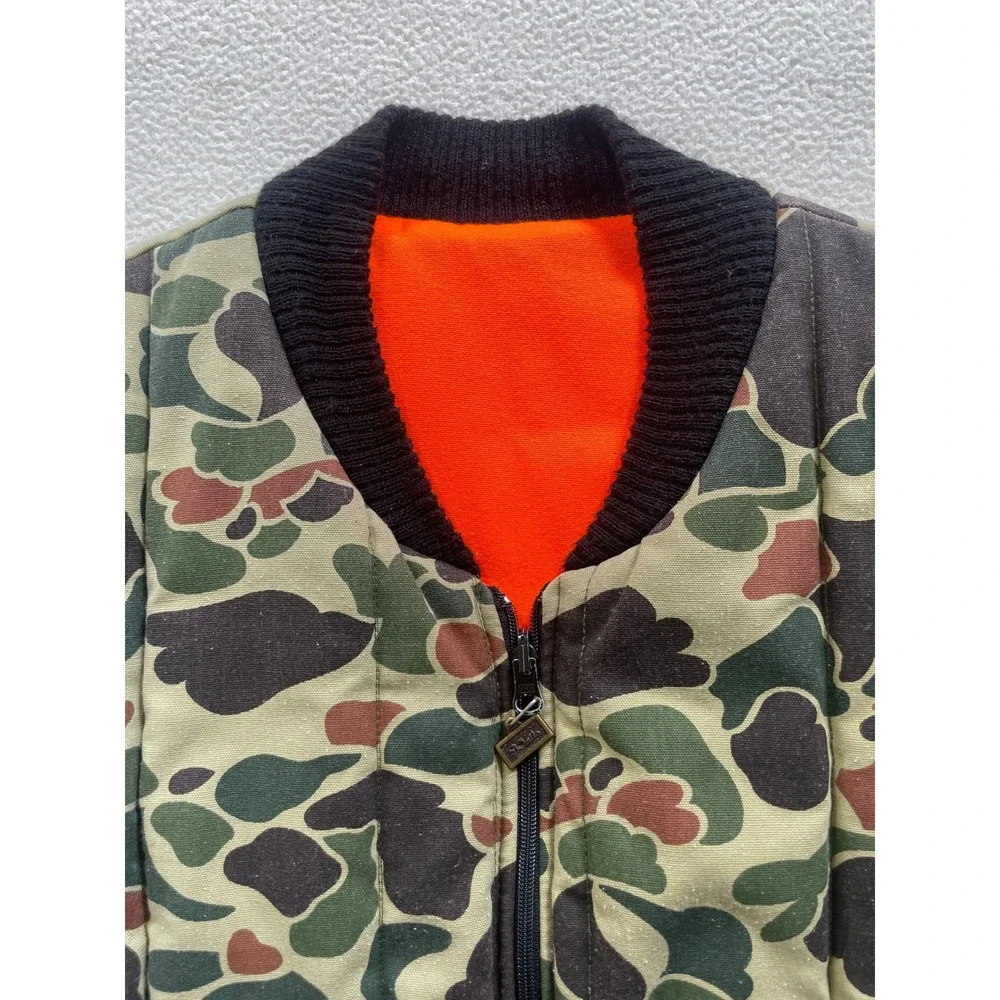 80s Walls USA Mens Large Hunting Vest Camo Orange Reversible Insulated Duck